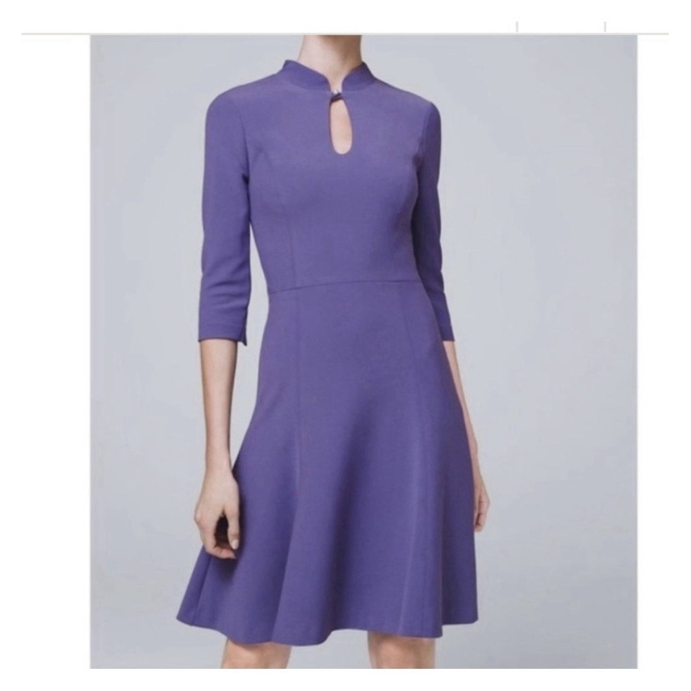 White House Black Market Dress Sz 0 Purple Kyhl Pearl Flare Keyhole Lavender New